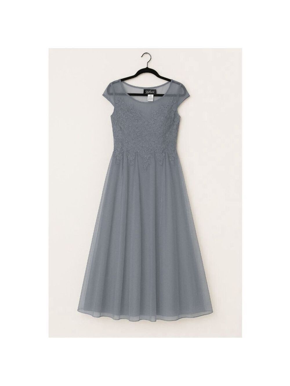 La Femme Grey Green Embellished Tulle Maxi Dress Size 14 - Picture 2 of 9